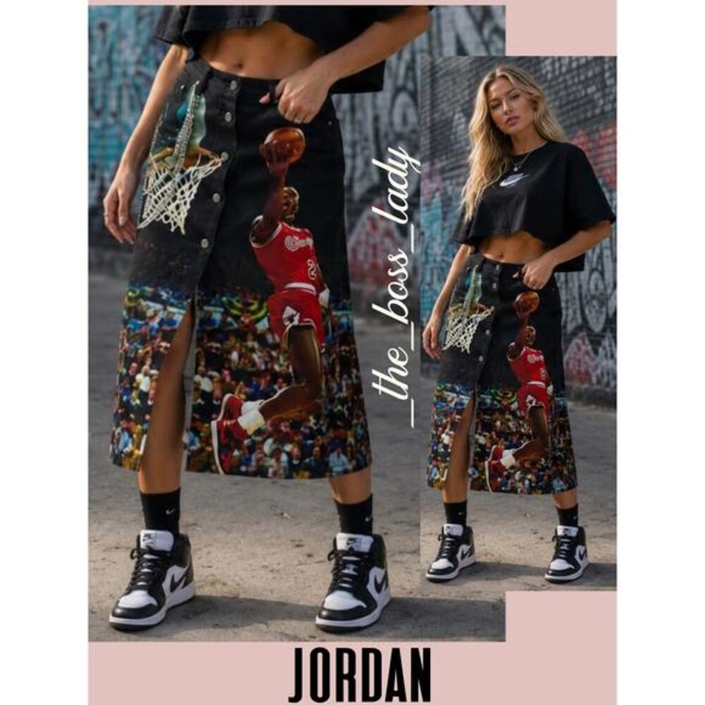 Nike Jordan Air maxi skirt printed graphic denim NBA jean XS